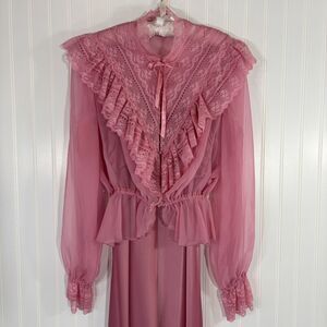 Vintage Victorian Revival Maxi Dress Size 18 Pink Prairie Cottage Romantic 70s